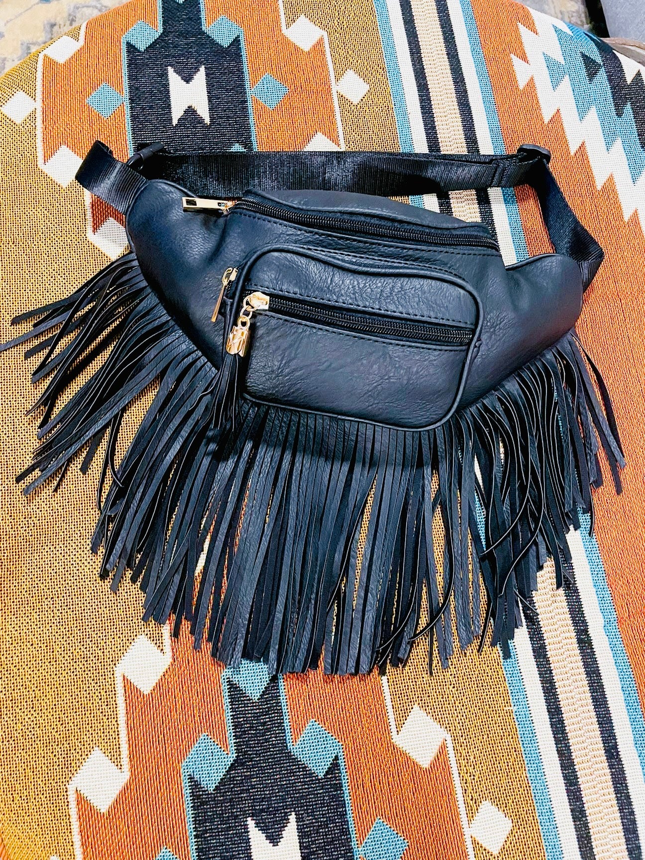 Black Fringe Bum Bag