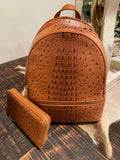 Crocodile Embossed Backpack + Matching Wallet