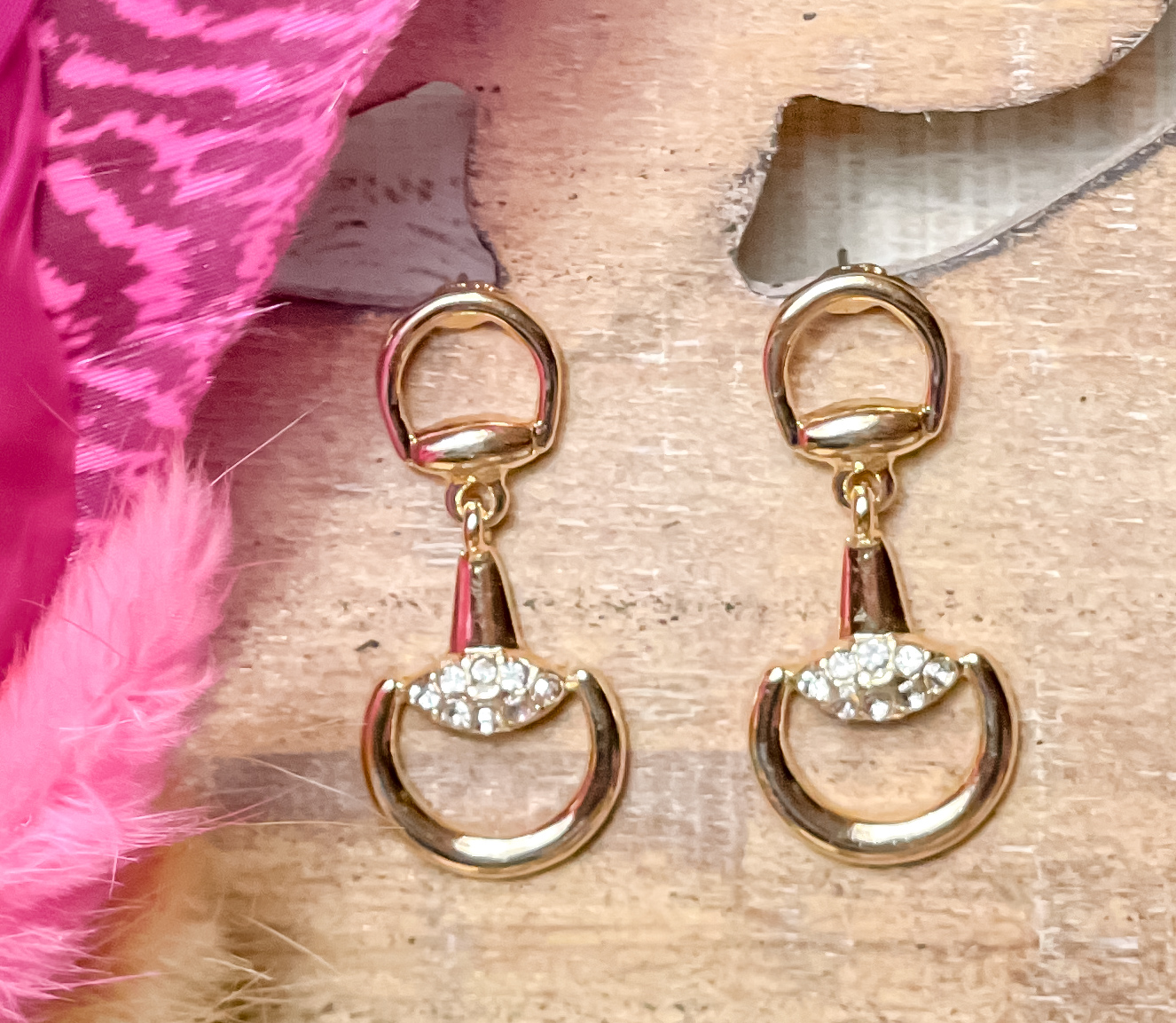 Horsebit Rhinestone Drop Earrings - Gold