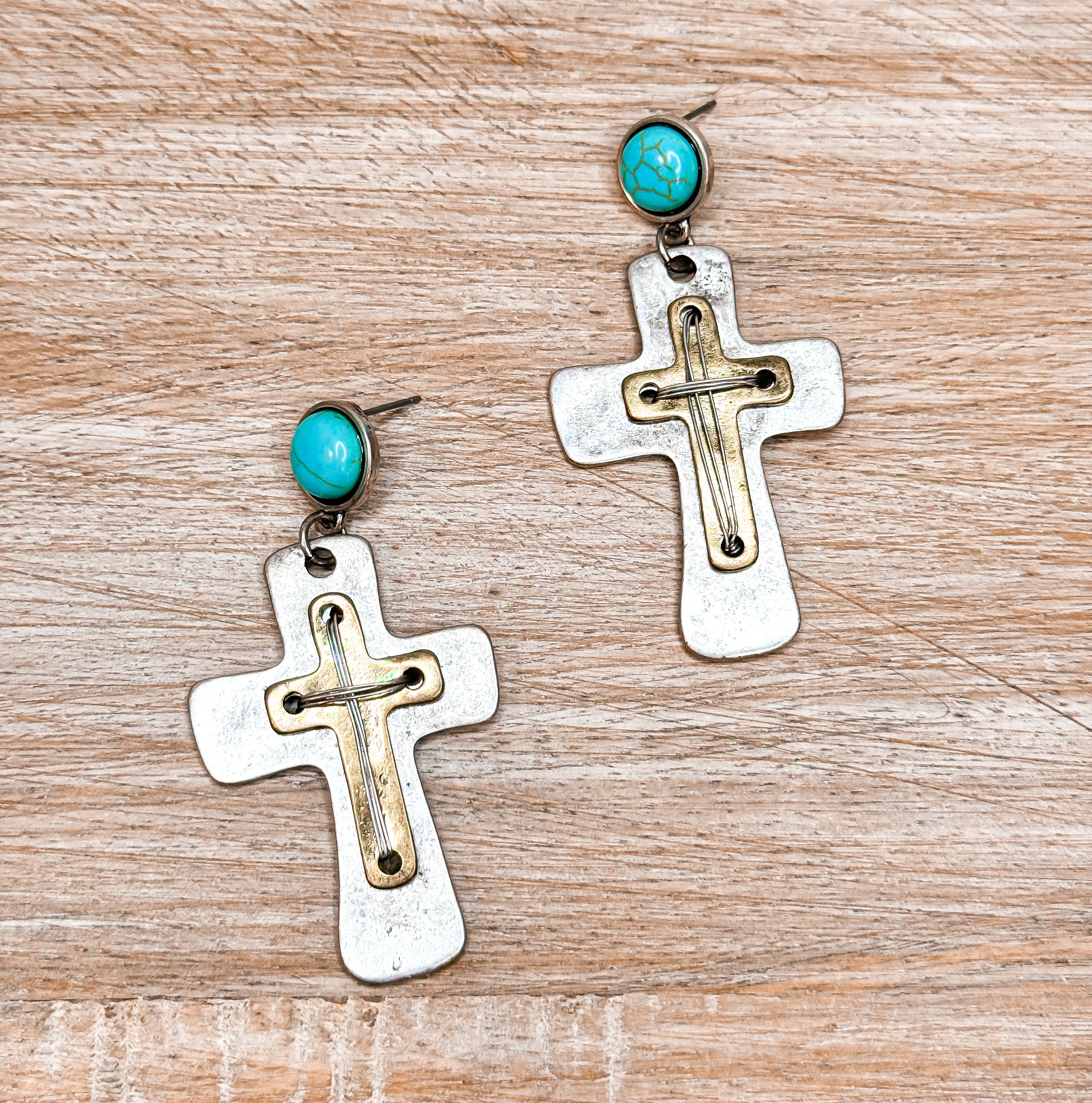 Vintage Turquoise Cross Earrings