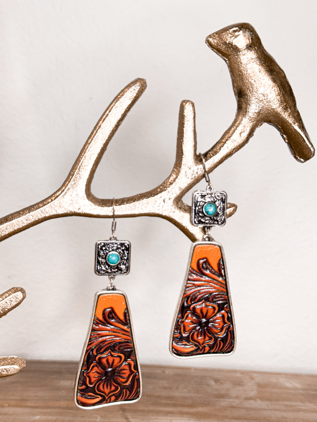 Tooled Leather Western Earrings-SOLD