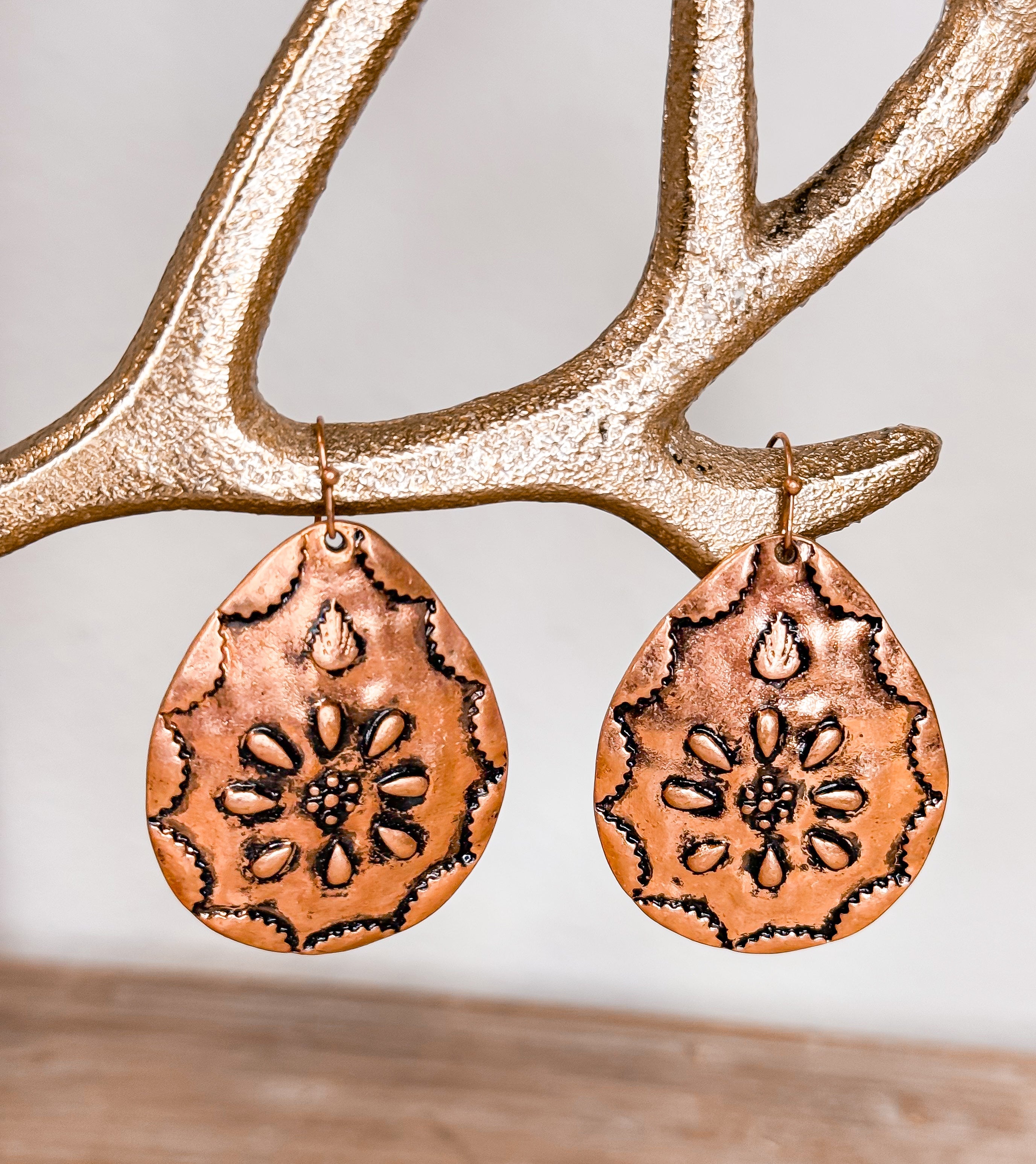 Floral Embossed Copper Earrings