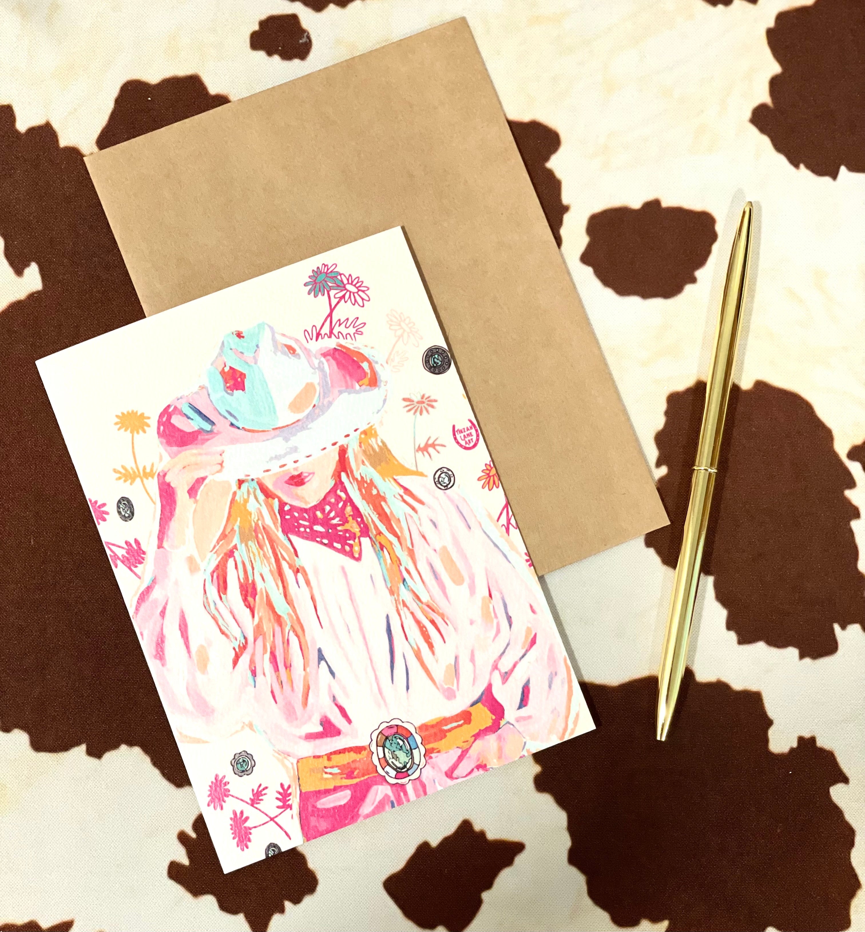 Western Cowgirl Blank Greeting Card