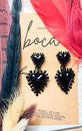 Double Heart Dangle Earrings - Black