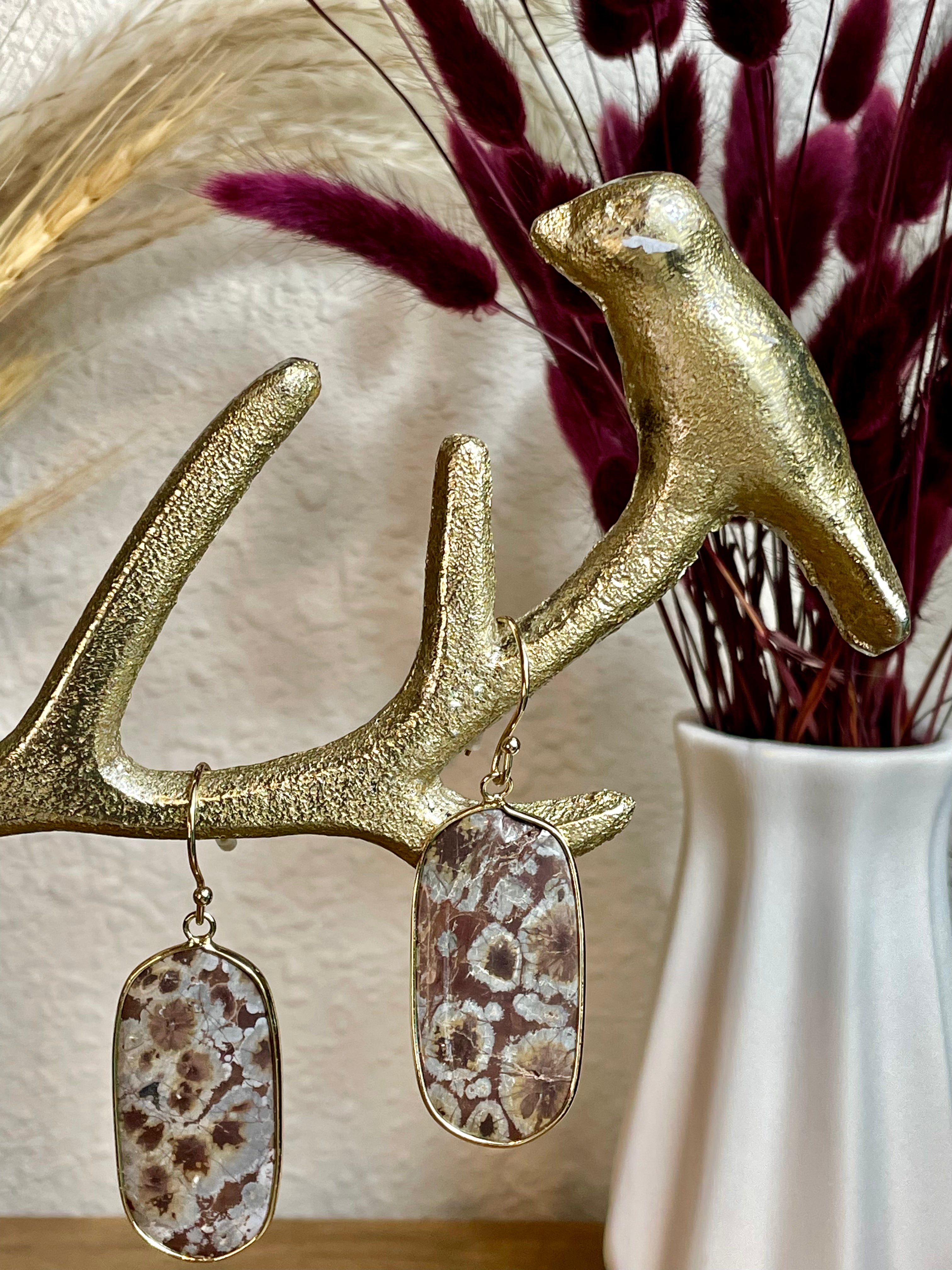 Brown Spotted Dangle Earrings