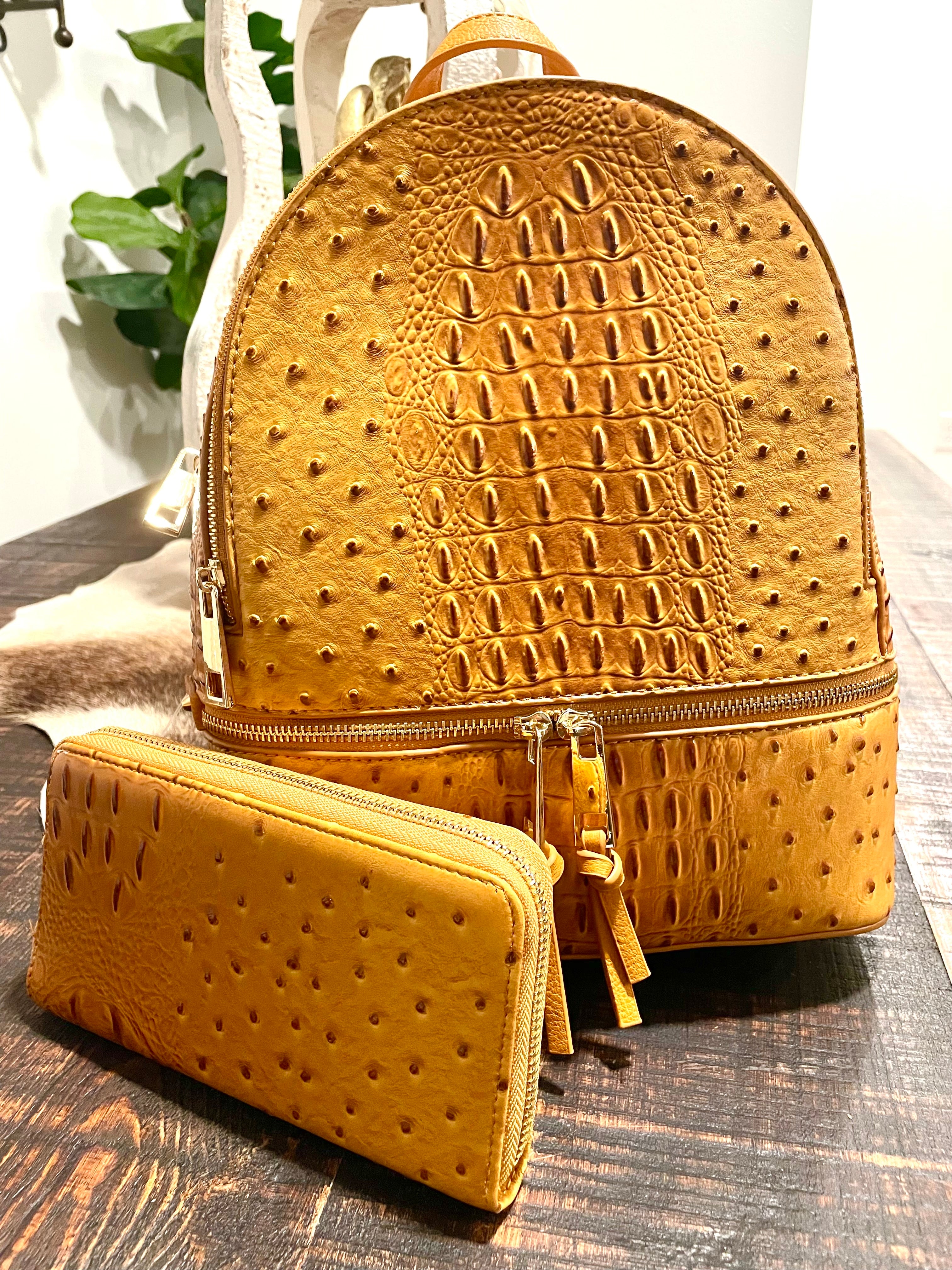 Crocodile Embossed Backpack + Matching Wallet