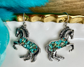 Silver Western Turquoise Chip Horse Earrings