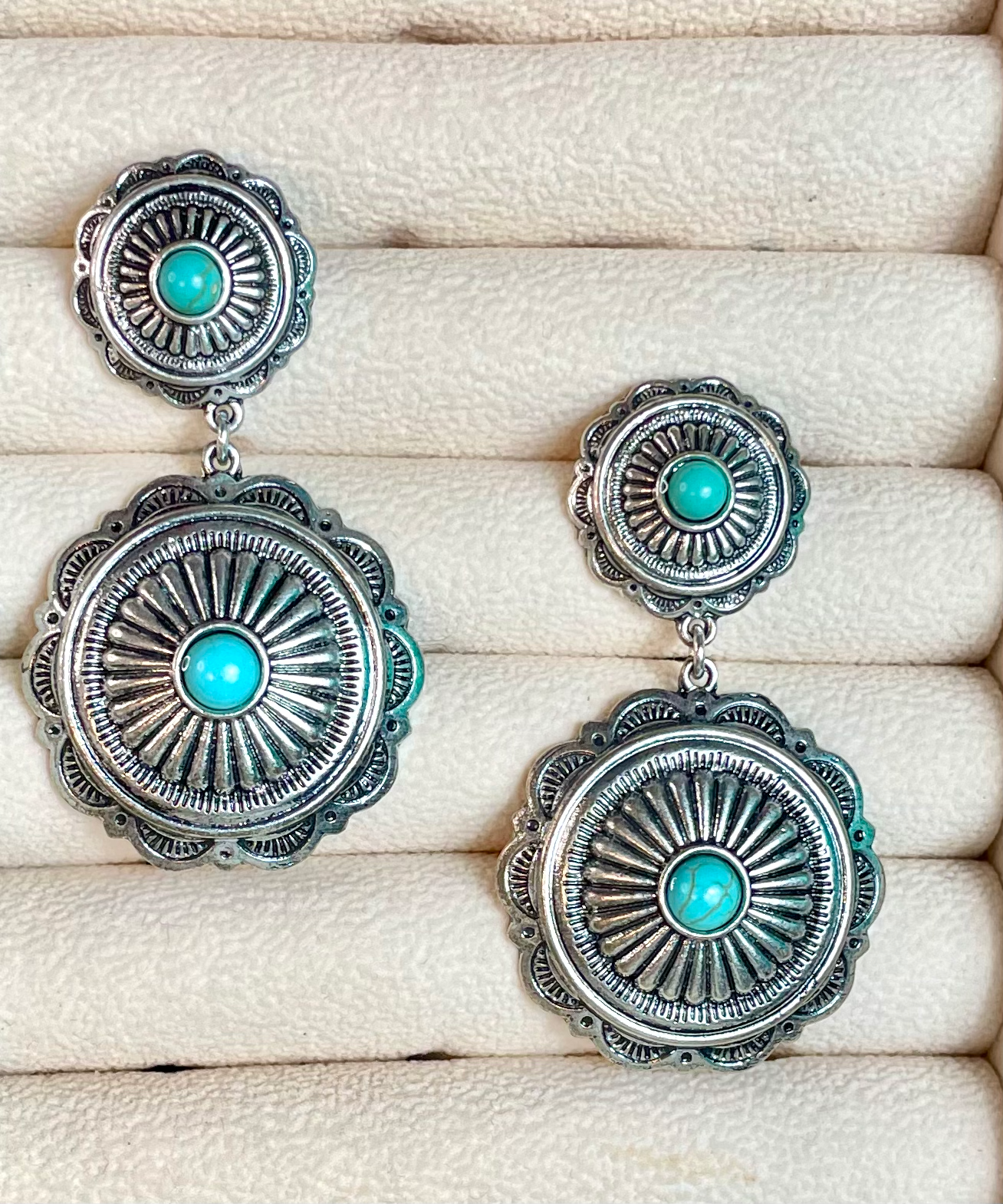 Silver Turquoise Double Concho Earrings